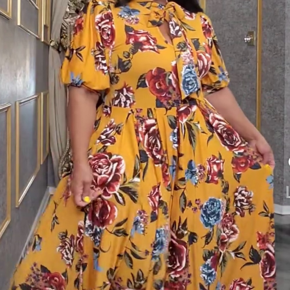 Floral Yellow Maxi Dress with Bow